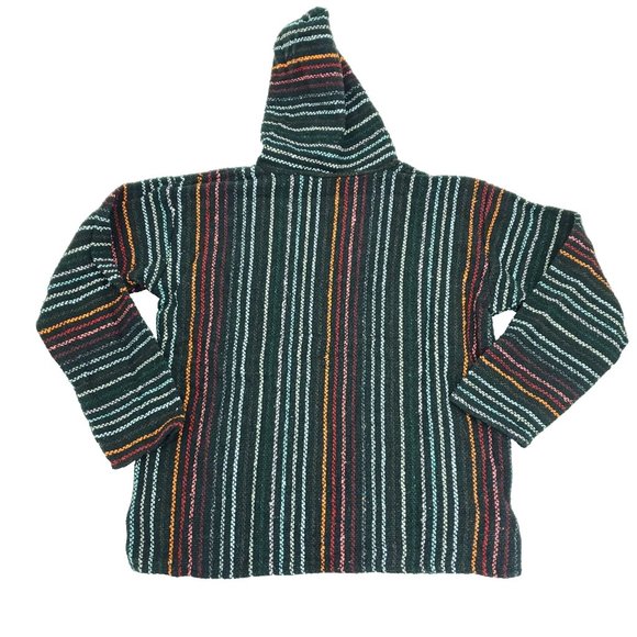 CienFuegos Baja Hoodie Men Medium Black Surfer Drug Rug Striped Pullover Poncho - Picture 4 of 6